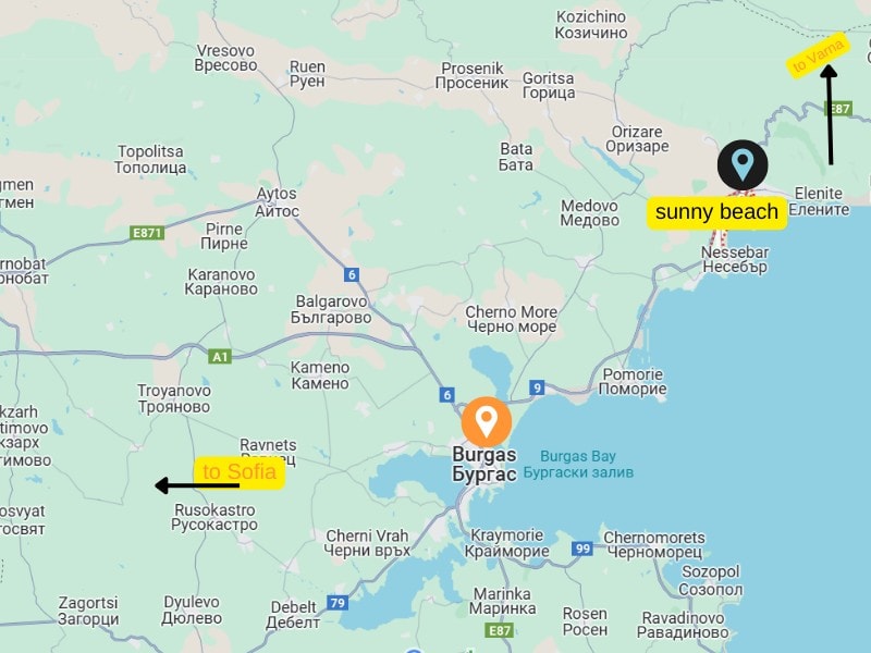 sunny beach burgas map