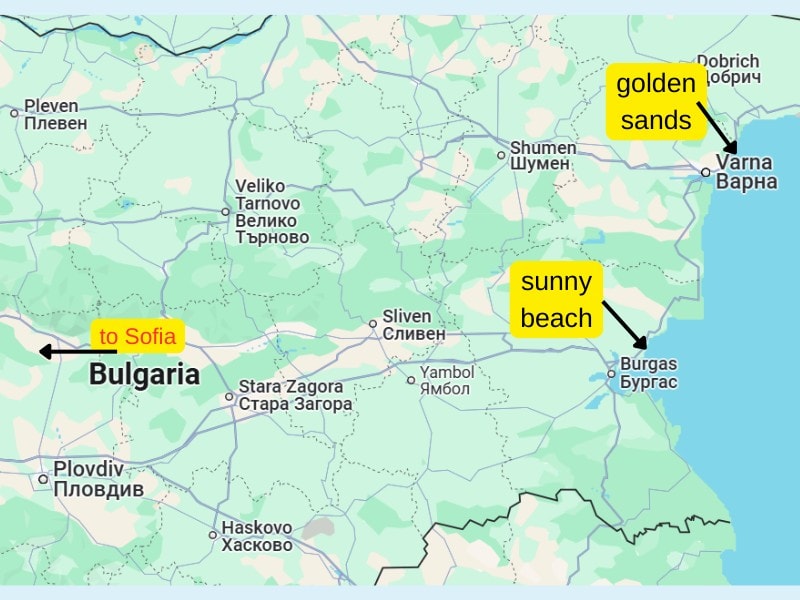 golden sands or sunny beach map